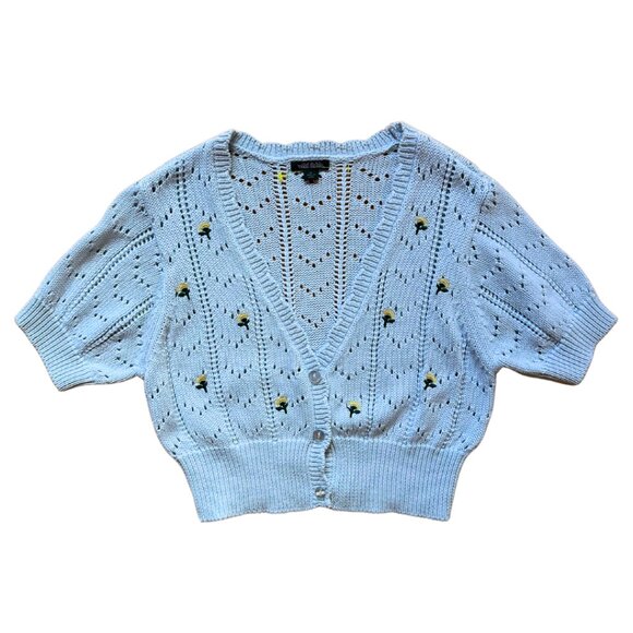 Wild Fable Light Blue Cropped Floral Eyelet Cardigan Size Medium - Picture 2 of 6